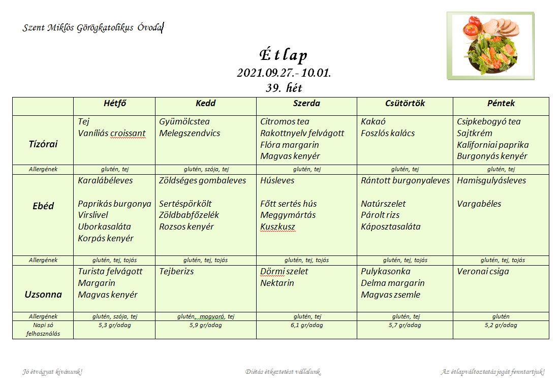 Étlap 2021. szeptember 27 - október 1.