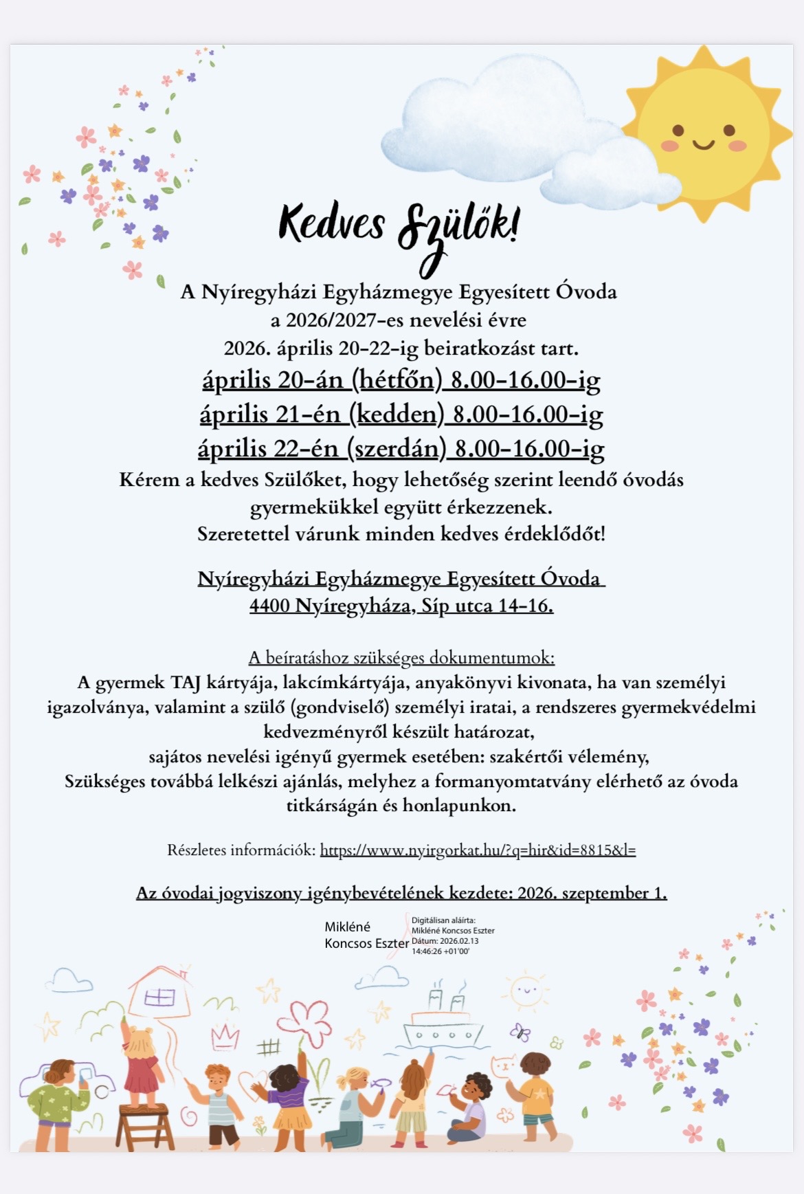 Óvodai beiratkozás